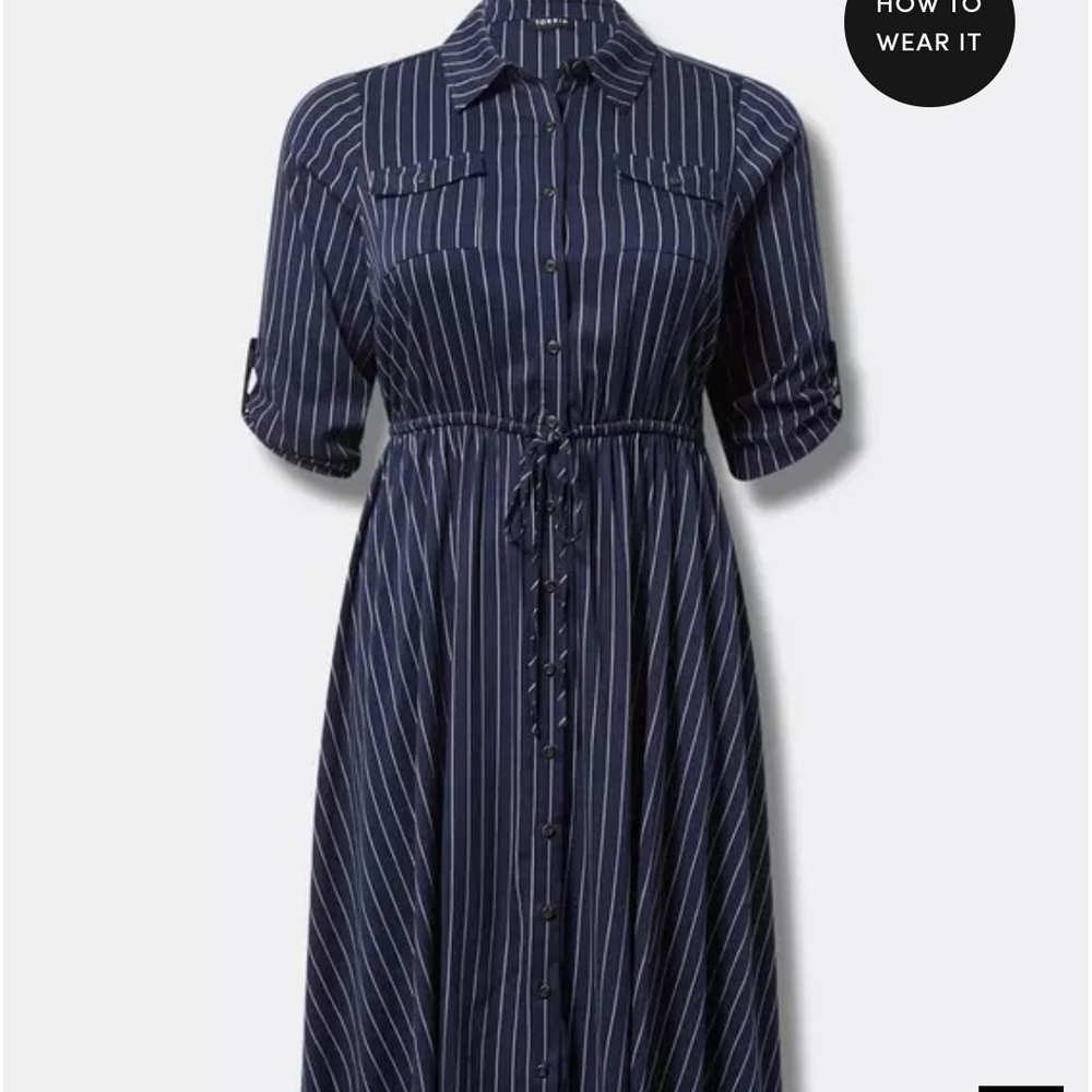 Torrid Blue and White Buttoned Tie Front Dress